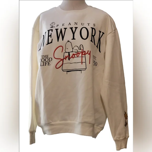 Peanuts Snoopy White Crewneck Sweatshirt Size Large - Picture 1 of 9